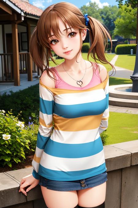 totoki airi twintails striped shirt thighhighs jewelry heart necklace