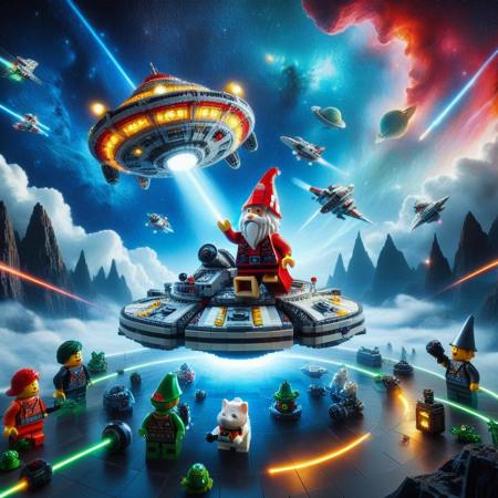 Whimsical Cartoon into Real Photo Backgrounds, Pixel Art, PixArFK, made of legos, 
score_9, score_8_up, score_7_up, score_6_up, score_5_up, score_4_up, masterpiece best quality, excellent countershading, detailed lighting, depth of field, dynamic angle, close up, oil painting BREAK a whimsical gnome riding a Shiba Inu flying saucer with its mouth open charging a laser beam, funny, realistic, photograph, shiny, rabbit, bear, frog, BREAK star cluster,space stars,clouds,stars,nebula,space art, deep space, cyberpunk space station, sci-fi space station, outer space, stars, planets, nebula, galaxies, the Milky Way, space station, massive space station, space shuttle, PixArFK