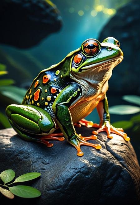 score_9,score_8_up,score_7_up,score_6_up, masterpiece,cs-l3ath3r, ultra-high resolution, incredible composition, extremely detailed, frog sitting on a rock, the colors are stitched leather, each piece intricately positioned, digital art, Ambient lighting, D&D, illustration, ornate, fantastic aesthetic, professional fine composition, inspired, creative