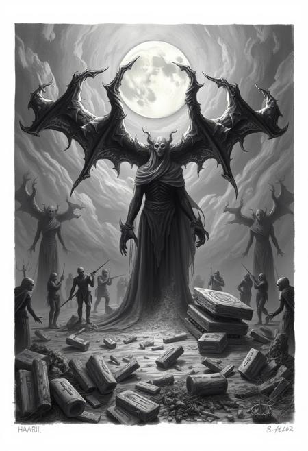 Cry!! Cry!! Ahh!! Cry!!
Falling, crying, sleeping the land is weak
With the evil shadows, moving towards the sky!
Tomb spirits marching, in the fields of eternity
Laughing, rotting, tainted...this sorrow gone...