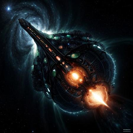 (Space battlecruiser) shaped like fractal (cucumber) in hyperspace, enters into real blackhole, real photo of blackhole hat shape on background,
dynamic movement, explosive force,  glowing, nebula, 8K resolution. sci-fi, hyperspace gate
