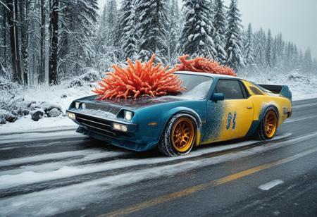 cuteup, cute, cutieup, car made of RetroBG, RetroBG, cat made of RetroBG, snow, ice, Surreal with macabre undertones, earthy surreal edge,  car made out of countless red corals, snow, ice, hyper detail, masterpiece, score_10, randshadscree, anime drawing style, anime movie, driving at high speed,countless galaxy,yellow,  sports car made out of fr0stwrld, snow, ice, bright blue and yellow energized sport car, score_9, score_8_up, score_7_up, score_6_up, shiny, driving, shiny, cloudy forest, Made of fluffy clouds, clutter, trash, fr0stwrld, snow, ice, Retro, RetroBG