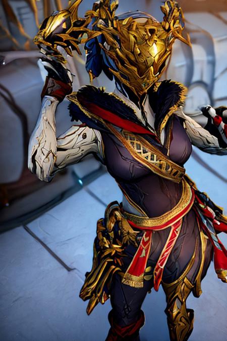 protea, sci-fi, warframe, 1girl, solo, gloves, sexy, armor, mask, helmet