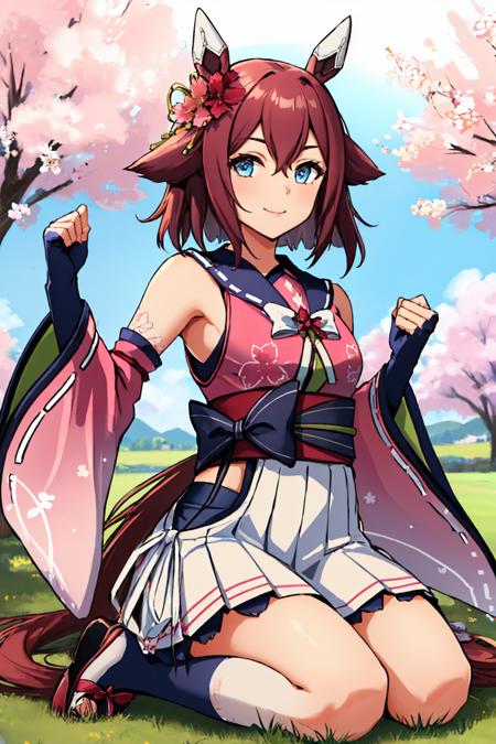 sakurachiyono, hair flower, horse ears japanese clothes, kimono, detached sleeves, fingerless gloves