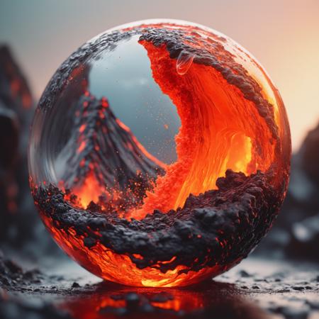 ultradetailed ultrarealistic, of a lava avalanche in a glass sphere, a perfect photography by Mark Mann and Ashraful Arefin ,muted wet colors, intricate artwork masterpiece