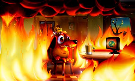 dreamworks, pixar, cartoon style, fire, dog