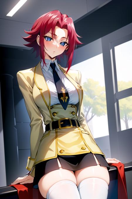 masterpiece, best quality, highly detailed, highres, hdr,
code geass, 1girl, solo, sitting, disembodied limb, sick, 
(((yellow school uniform))), buckle, collared shirt, dress shirt, yellow jacket, closed jacket, black miniskirt, green necktie, yellow belt, white shirt, white thighhighs, zettai ryouiki, 
blue eyes, large breasts, red hair, short hair,
cowboy shot, intense angle,
mksks style, beautiful background, detailed background, professional lightning, indoor, mansion,