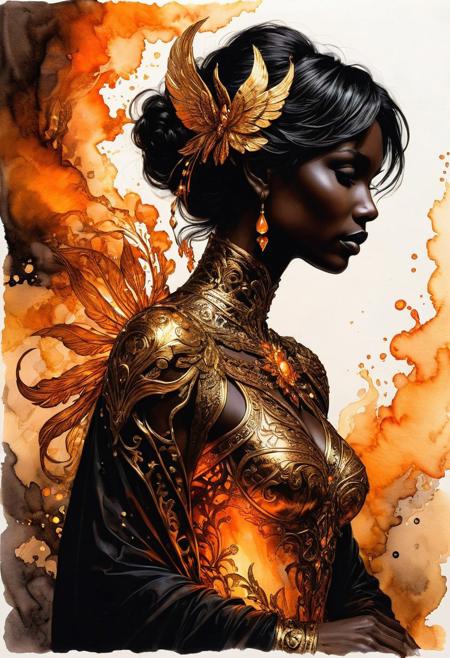 Silhouette Art, breathtaking ( absurdres divine aesthetic  FaeTastic extravaganza alcohol ink sketch). amazing, fine, detailed, masterpiece, lovely, charming, awe-inspiring, radiant, magnificent. (all dark hues and fine vibrant orange glowing smoldering accent and shiny gold color scheme:1.02). glossy.
<lora:InkArtXL_1.2:0.4> <lora:FaeTastic:0.35> . award-winning, professional, highly detailed . extremely high-resolution details, photographic, realism pushed to extreme, fine texture, incredibly lifelike, high contrast, well defined .
