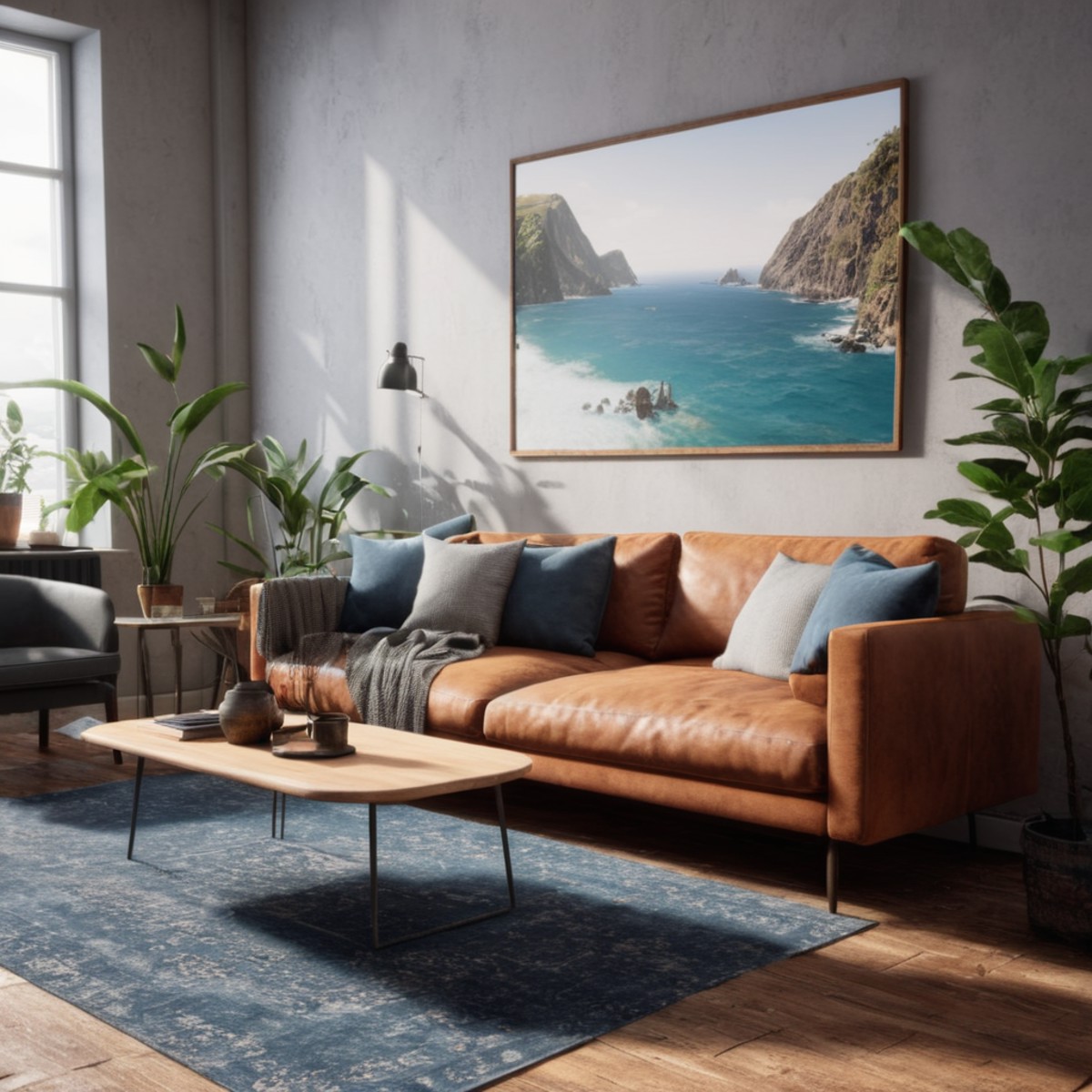 cinematic film still of  <lora:Unreal Engine style:1>
An Unreal Engine image of a living room with a couch,chair,table and...