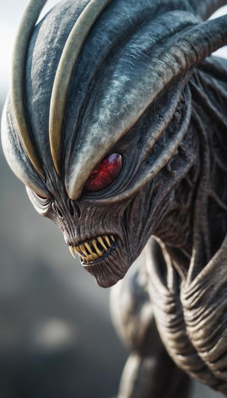 best quality, high resolution, extreme detail, incredibly detailed, anime art, anime style, manga, Film grain, noice, epic, perfect composition, dynamic composition, blurred background, Shallow depth of field, shallow focus shot, dust motes, boke, masterpiece, strong sharpen, space monster alien enemy