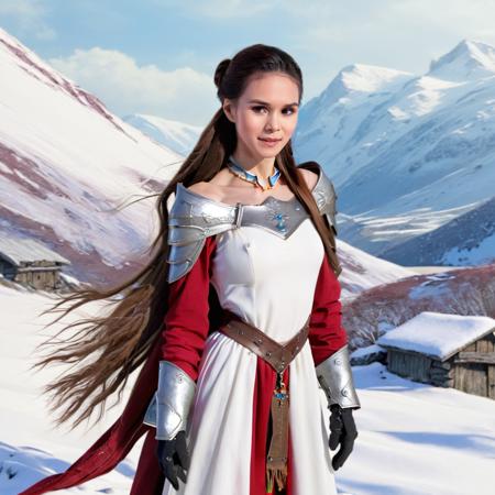 <lora:l30nam1a:1> l30nam1a as nord princess in the snowy mountains