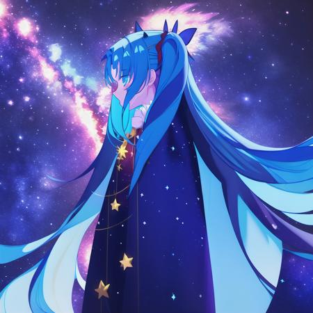 1girl, <lora:ishspa V1:1>, aurora, constellation,  galaxy, light_particles, milky_way, moonlight, night, night_sky, shooting_star, sky, solo, space, star_\(sky\), starry_background, magic, ishspa,(masterpiece), (best quality)