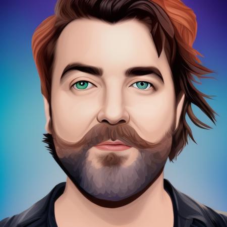 dskyart1, digital art, illustration, incredible masterpiece,a drawing of a man with a green hair and beard and a beardcut on his face and a green shirt, Alex Brightman, Beetlejuice the musical, dnd character art portrait,  looking at the camera,  dskyart1