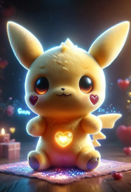 holographic, h4v_h0l0, pikachu, cute, chibi, glowing eyes, LED, High Quality, Soft Texture, Full Colour, made of ral-smlvltnpls, masterpiece, dynamic, awesome quality,soft lighting,artistic composition, high contrast, high resolution, visual aesthetics, masterpiece, sfw