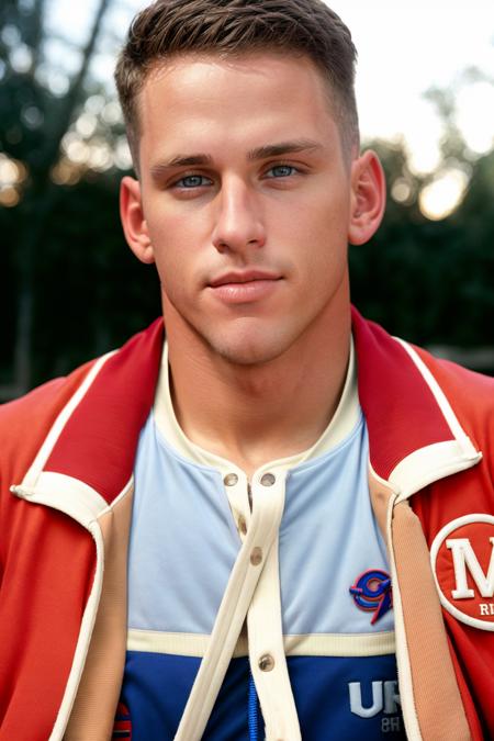 RAW photo, (male focus), 1boy, a closeup photograph of jeremy_penn (varsity jacket), <lora:Jeremy_Penn-09:1>, 8k uhd, dslr, soft lighting, high quality, film grain, Fujifilm XT3, 90's filter