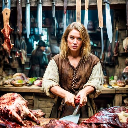 highly detailed candid photo of butcher:1.2,


1girl, long hair, looking at viewer, blue eyes, skirt, blonde hair, food, multiple boys, solo focus, blurry, knife, blood, scar, 

masterpiece, best quality:1.1, realistic:1.3,
back lighting:1.2, dark medieval abattoir,

ultra photoreal, photorealistic:1.0, sharp focus:1.1, 
depth of field:1.1, 

50mm, style of Nathan Wirth, Hasselblad X1D II, Porta 160,
