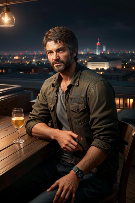 ((masterpiece, best quality))
 <lora:TLOUJoel:0.8>
TLOUJoel, 1boy, solo, brown hair, brown eyes, beard, at a high-end rooftop bar, sipping a martini while gazing at the stunning city skyline at night