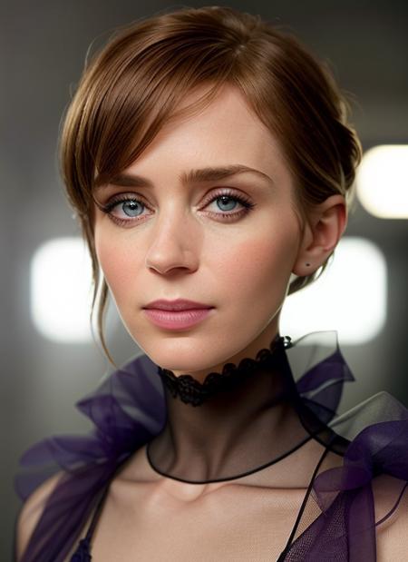 portrait of skswoman, suspicious , wearing organza , with Layered haircut , background simple, epic (photo, studio lighting, hard light, sony a7, 50 mm, matte skin, pores, colors, hyperdetailed, hyperrealistic), <lyco:Emily Blunt:1.0>