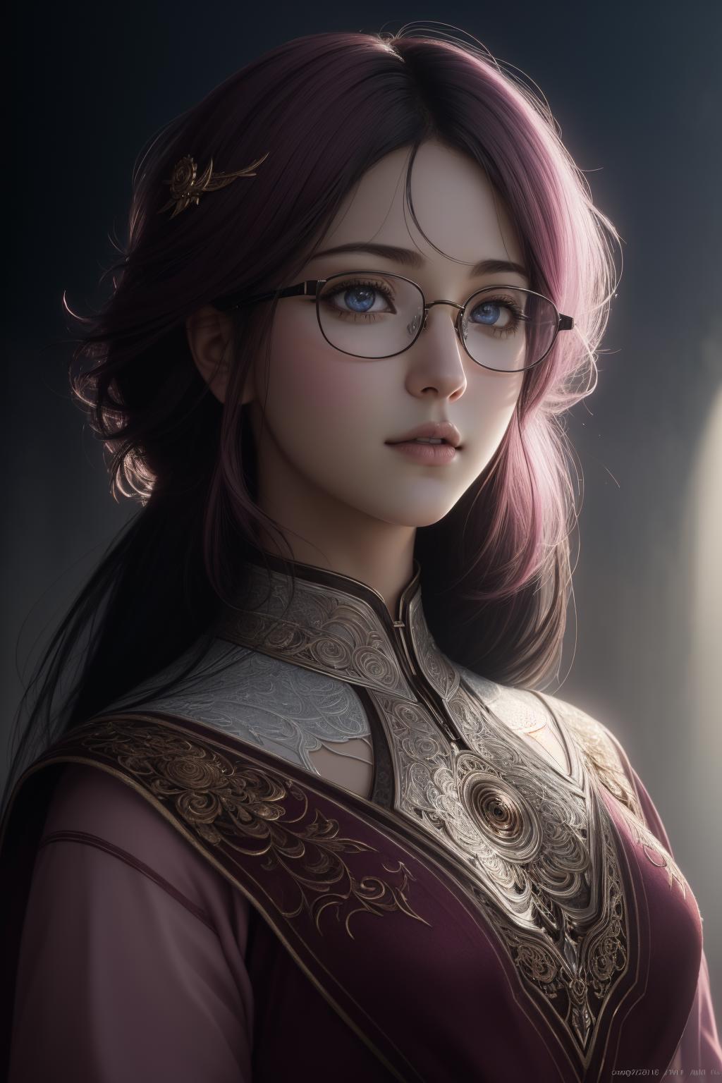 1girl, epic realistic, Manga style. White and Rose Pink with bright Magenta eyes. Clean lines. Neon genesis evangelion style. Mind Flayer. Glasses reflecting light., art by greg rutkowski and artgerm, soft cinematic light, adobe lightroom, photolab, hdr, intricate, highly detailed, (depth of field:1.4) , (natural skin texture, hyperrealism, soft light, sharp:1.2) , (dark shot:1.22) , neutral colors, (hdr:1.4) , (muted colors:1.4) , (intricate) , (artstation:1.2) , hyperdetailed, dramatic, intricate details, (technicolor:0.9) , (rutkowski:0.8) , cinematic, detailed, (intricate details:1.12) , hdr, (intricate details, hyperdetailed:1.15)