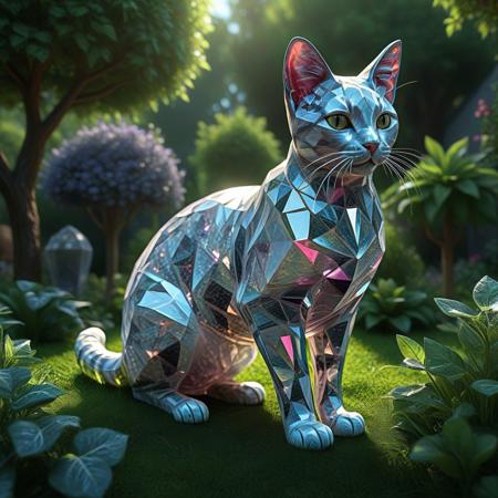 1 cat made of rp_slgd, eveything made of soul gemmed, rp_slgd, garden background, realistic, high resolution, precise, high detailed, 4k,