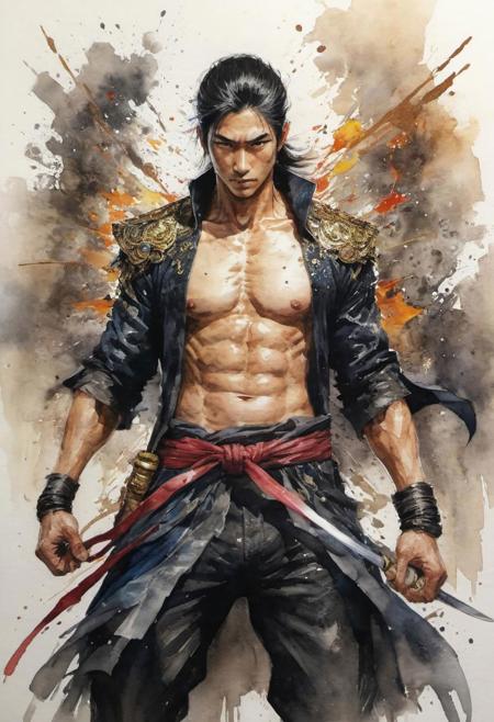by Shotaro Ishinomori,  (shiny, artstyle-watercolor but extremely beautiful:1.4), (intricate details, masterpiece, best quality:1.4) , in the style of nicola samori, 
long hu men style 2D art, Vibrant, dynamic, arcade, 2D fighting game, highly detailed, reminiscent of long hu men series,, looking at viewer
