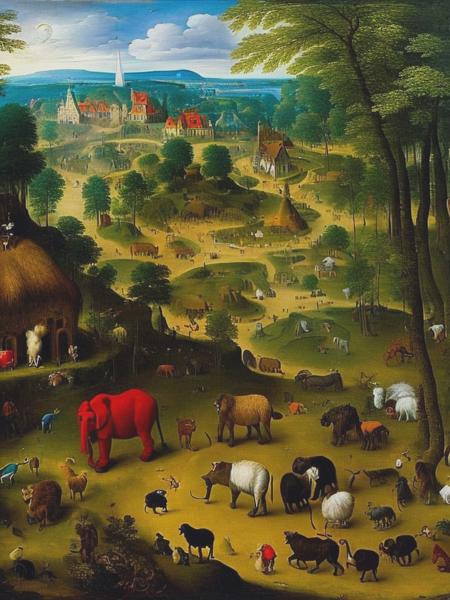 <lyco:JanBrueghel:1.0> zoo in the style of Brueghel