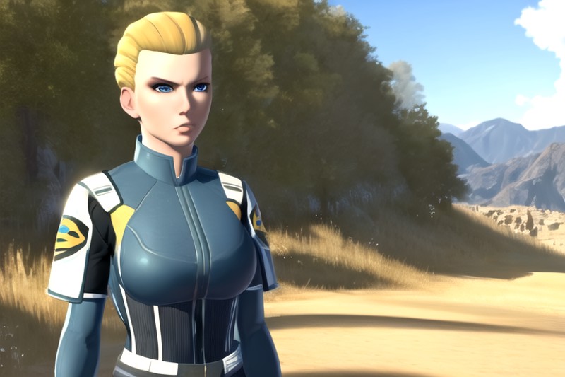 <lora:swtorgirlsrepublic:0.8> elaradorne, blue eyes, 1girl, solo, blonde, military uniform, standing at attention,upper bo...