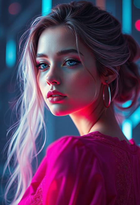 high quality design aesthetics, synth pop, detailed, pop album cover, beautiful young white woman, artist name "Musaic"
