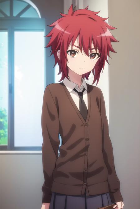 aoiyusa, <lora:aoi yusa s2-lora-nochekaiser:1>,
aoi yusa, short hair, (brown eyes:1.3), red hair,
BREAK school uniform, necktie, shirt, white shirt, collared shirt, cardigan, brown cardigan,
BREAK indoors, classroom,
BREAK looking at viewer, (cowboy shot:1.5),
BREAK <lyco:GoodHands-beta2:1>, (masterpiece:1.2), best quality, high resolution, unity 8k wallpaper, (illustration:0.8), (beautiful detailed eyes:1.6), extremely detailed face, perfect lighting, extremely detailed CG, (perfect hands, perfect anatomy),