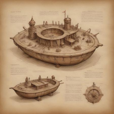 on parchment, inspired by "codex Dresden", sketch of a Mesoamerican steampunk vessel, drawn by "Leonardo Da Vinci", drawings inspired by "codex Leicester" and Leonardo's drawings in his diaries, reference Royal Library and the Vatican Archive