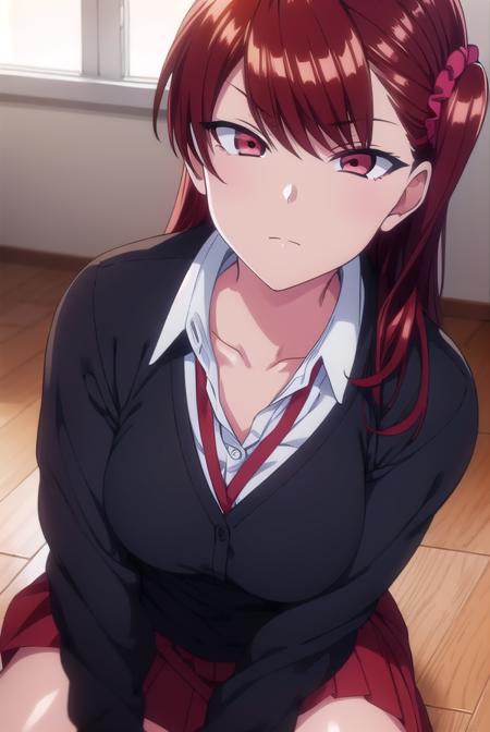 izuminogami, <lyco:izuminogami-lyco-nochekaiser:1>, 
izumi nogami, red hair, one side up, medium hair, scrunchie, (red eyes:1.5),
BREAK skirt, school uniform, pleated skirt, shoes, socks, cardigan, brown cardigan,
BREAK looking at viewer,
BREAK indoors, classroom,
BREAK <lora:GoodHands-vanilla:1>, (masterpiece:1.2), best quality, high resolution, unity 8k wallpaper, (illustration:0.8), (beautiful detailed eyes:1.6), extremely detailed face, perfect lighting, extremely detailed CG, (perfect hands, perfect anatomy),