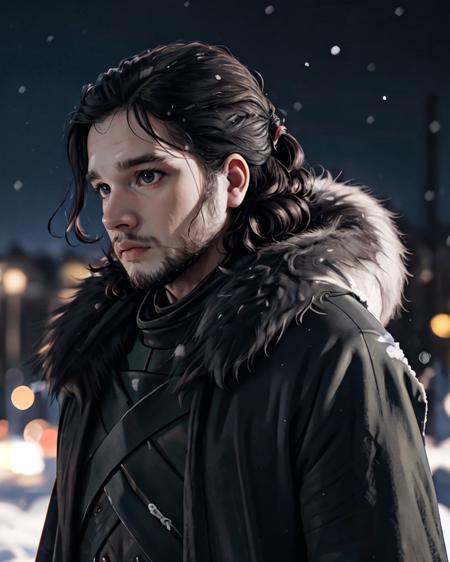 jonsnow fur collar fur coat leather armor beard