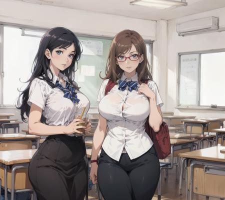 best_quality,Raw,illustration,official art,(muted color,partially colored:0.8),detailed linear hatching\(texture\),recolored,flat color,
(realistic,anime,female,milf,36yo,curvy,teacher,classroom ),