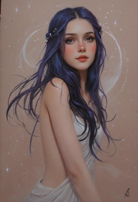 ethereal fantasy concept art of  <lora:CB-Fantasy-000004:1>,Charlie Bowater,, (Hair Color: Dark indigo or blackish-blue. Hair Length: very long extending past her waist:1),(Eye Color: White,with a slight lavender or grayish hue. Eye Unique Feature: Her eyes lack visible pupils and have a featureless,pale appearance:1),(Skin: fair skin,which contrasts with her dark hair and pale eyes,giving her a delicate and ethereal look:1),(Height: petite and slender:1),(Facial Features: a gentle,soft face with a small nose,delicate features,and a natural blush:1), (hyuuga hinata:0.6), . magnificent, celestial, ethereal, painterly, epic, majestic, magical, fantasy art, cover art, dreamy