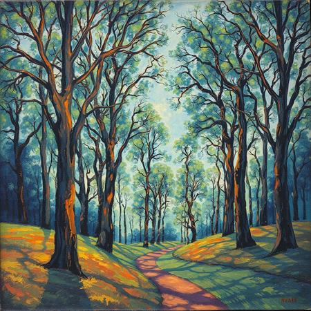 painting of trees, Art nouveau style