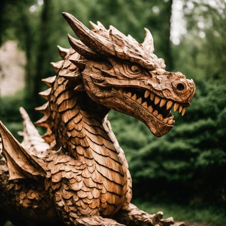 Dragon carved out of wood, Shot on 35mm, Ultra-Wide Angle, Depth of Field, DOF, shutter Speed 1/1000, F/22, photography, 8k. vodka_portraits <lora:vodka_portraits:0.7>