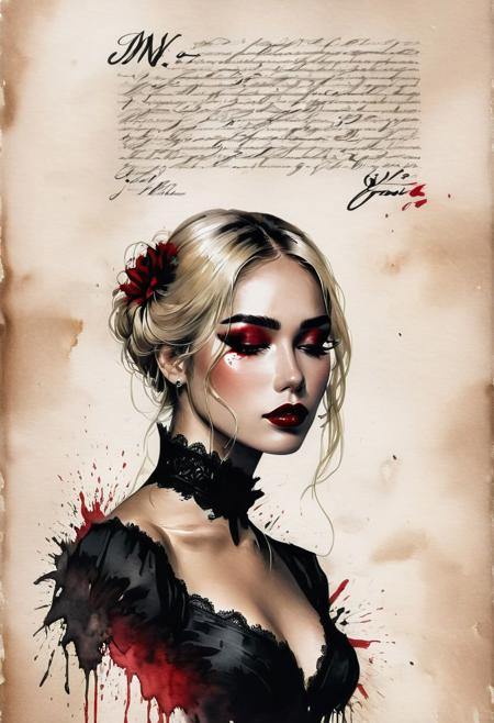 RAW profile photo, close-up, dark atmosphere, masterpiece, cinematic film still of a blonde beautiful woman, detailed eyes,eyeliner, darkred lipstick, black lace turtleneck dress, tack sharp focus on eyes, Sensual, lustful, seductive,  intricate, ultra detailed, 8k, <lora:MS_DitavT_V1_32:0.6>