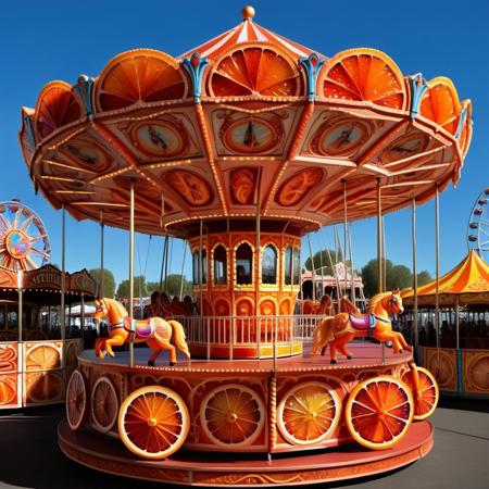 carousel in blood orange style, carnival, Ferris wheel, sunshine,
intricate, detailed, high quality, colorful