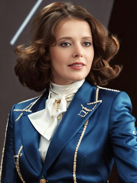 glamorous photo of Photorealism <lora:SylviaKristelSDXL-000008:1>,upper-body photo of  SylviaKristelSDXL in turtleneck elegant suit, posing for a photoshoot, smiling,  image radiating with the glamour of the 70's, Photorealism, often for highly detailed representation, photographic accuracy, or visual illusion., high fashion, luxurious, extravagant, stylish, sensual, opulent, elegance, stunning beauty, professional, high contrast, detailed