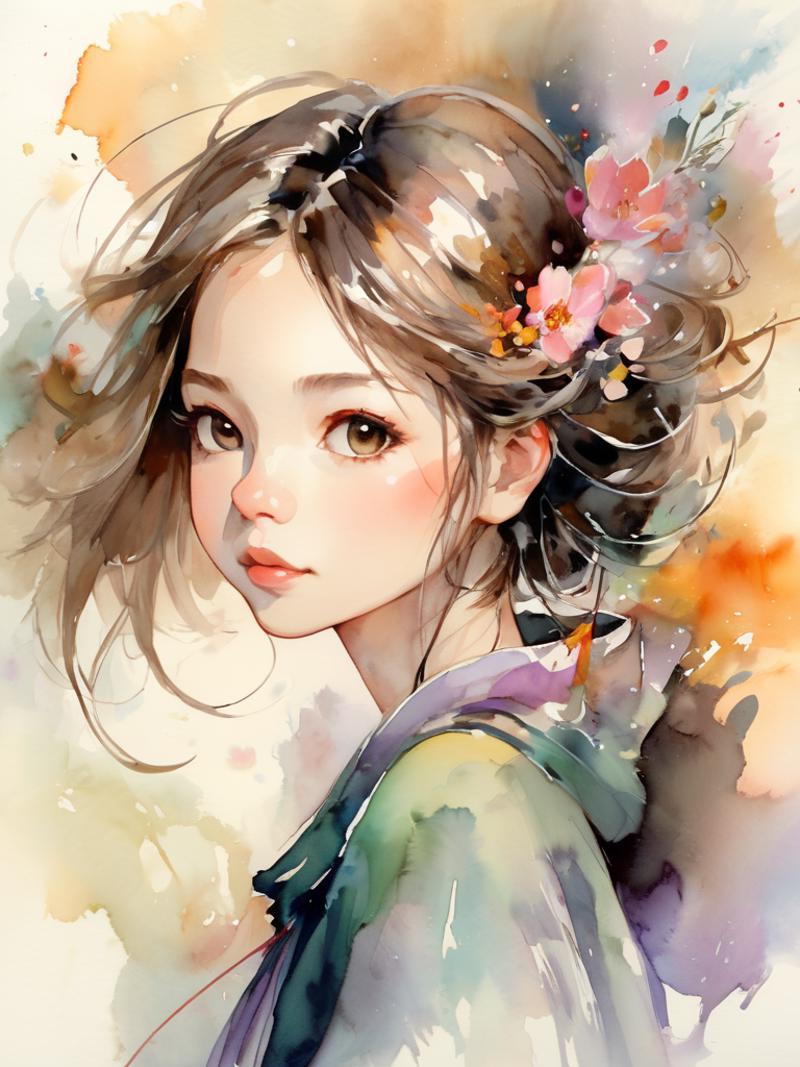 Artistic Portrait of a Girl with Pink Flowers in Her Hair