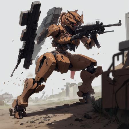 best quality,masterpiece,highly detailed,ultra-detailed,1girl,   <lora:AC6:1>
ac6, holding gun, looking ahead, mecha, military, no humans, non-humanoid robot, robot, science fiction, solo, weapon ,assault rifle, fighting stance, dynamic pose,