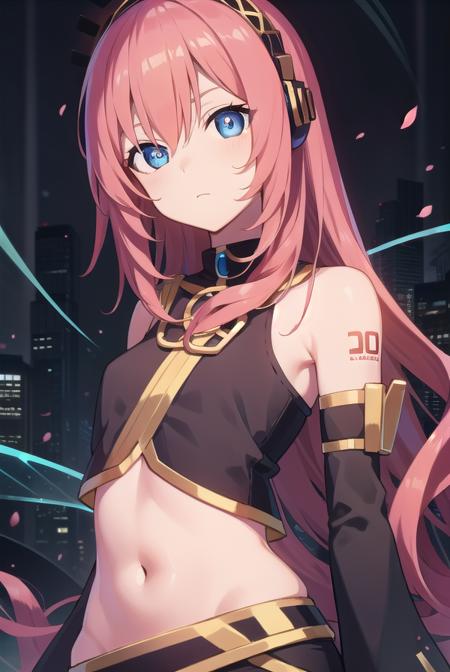 lukamegurine, <lora:lukamegurinetest:1>,
luka megurine, blue eyes, headphones, long hair, pink hair,
BREAK arm warmers, armband, bare shoulders, black shirt, black skirt, crop top, midriff, navel, shirt, shoulder tattoo, single arm warmer, skirt, tattoo,
BREAK looking at viewer,
BREAK outdoors, city,
BREAK <lora:GoodHands-vanilla:1>, (masterpiece:1.2), best quality, high resolution, unity 8k wallpaper, (illustration:0.8), (beautiful detailed eyes:1.6), extremely detailed face, perfect lighting, extremely detailed CG, (perfect hands, perfect anatomy),