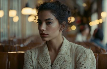 <lora:evinahmad_Lora_xl:1>  evinahmad a close up portrait photo of a beautiful 26 y.o woman in a paris cafe, wearing vintage clothing, moody, vines, organic, modern, (high detailed skin:1.2), 8k uhd, dslr, soft lighting, high quality, film grain, Fujifilm XT3