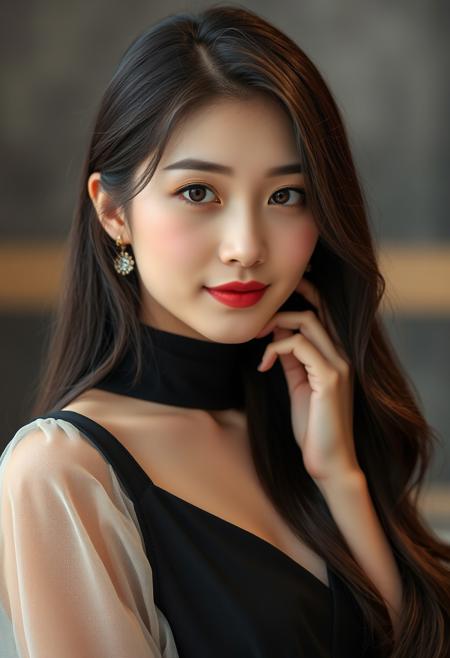 araffe woman with long dark hair and a black dress, female actress from korea, fan bingbing, gorgeous young korean woman, asian beautiful face, gorgeous chinese model, beautiful oriental woman, beautiful young korean woman, cute korean actress, beautiful south korean woman, cinematic goddess close shot, like liangchao wei, kasumi arimura style 3/4