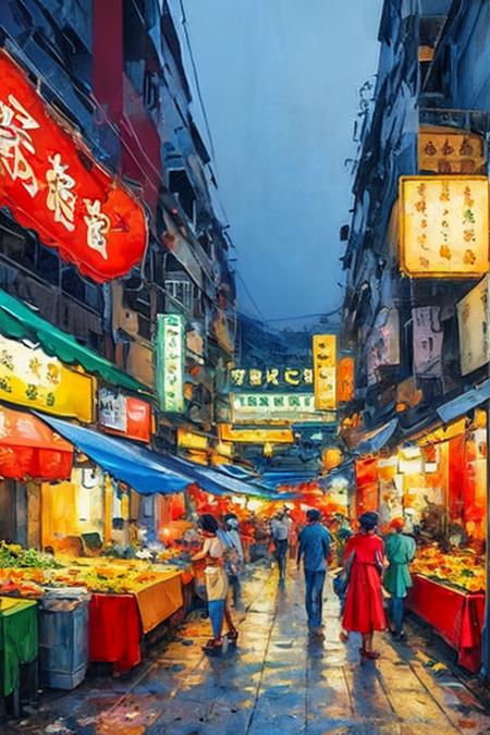 rick_thickoil, a painting of Hongkong street market at night, masterpiece <lora:Rick_ThickOil:0.8>