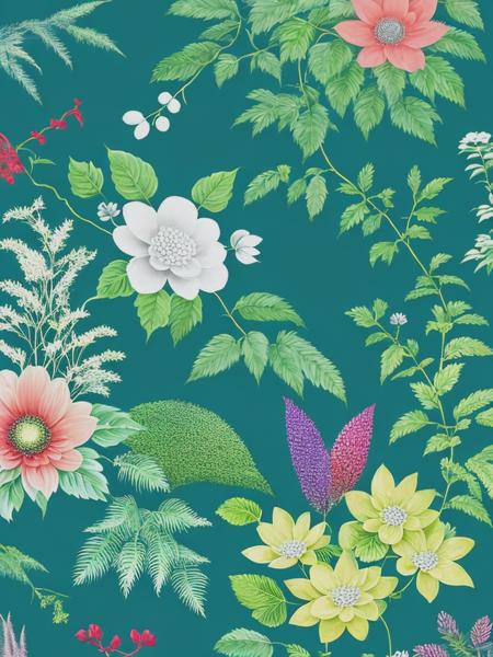 <lyco:AnnaMariaGarthwaite:1.0> botanical mural in six colors