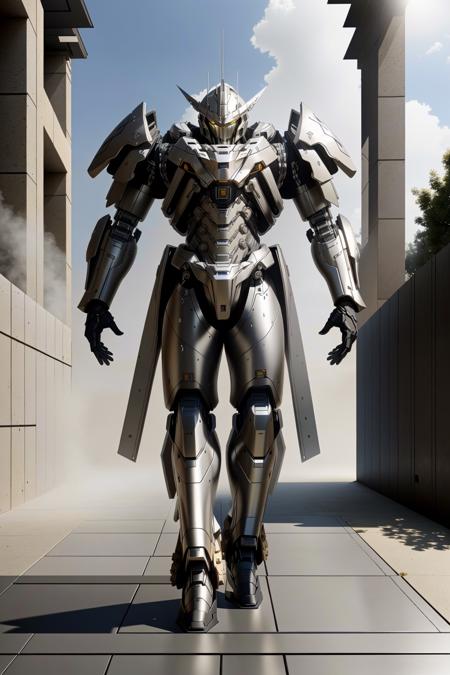 <lora:zzmckzz_v1:1>
masterpiece, highly detailed photorealistic 8k raw photo, volumetric lighting and shadows, best quality 
grey metallic mecha, glowing texture, (Walking with a spring in the step, as if in a sunny day:1.2)
clear and defined jewish temple background