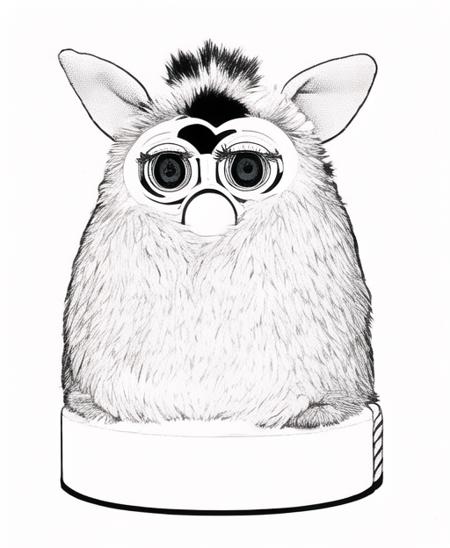 (giant furby, fuby focus, evil, looking, looking down, <lora:Furby_SD_V1:0.8>) front view, sketch , monochrome,lineart, in the style of <lora:animeLineartStyle_v20Offset:0.9>