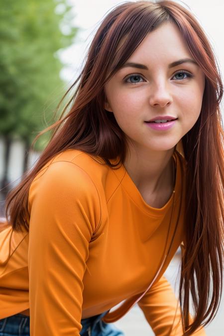 a photo of AM093_Aurmi, 25 years old woman weared (long-sleeve shirt:1.2) walking in the city mall, close up, (intricate details:0.9), (hdr, hyperdetailed:1.2), (natural skin texture, hyperrealism, soft light, sharp)