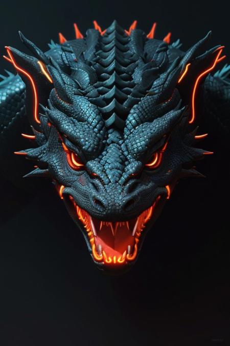 Asian dragon gold snake gradient vibrant neon colour, rough, textural, broad brush strokes, red color prominent detailed, alienzkin, silhouette, spotlight, dark theme, c4d, blender, raytracing, unreal engine 5, render 3d, face close up,
